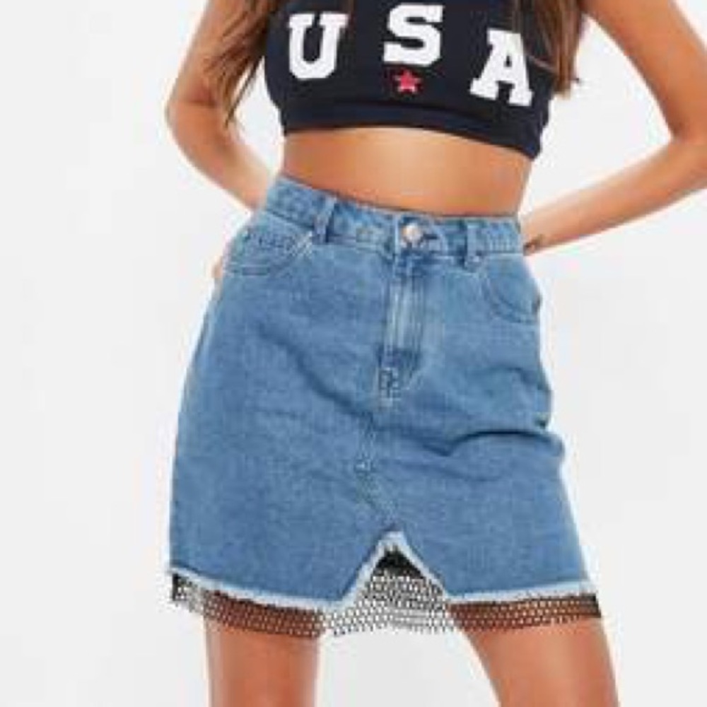 NWT Missguided Raw Hem Denim Skirt